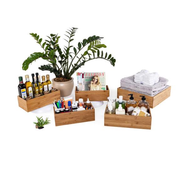 5-Piece Bamboo Storage Organizer Box Set