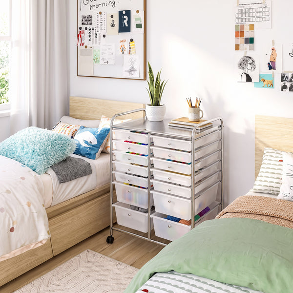 12-Drawer Rolling Organizer Cart, Frosted White