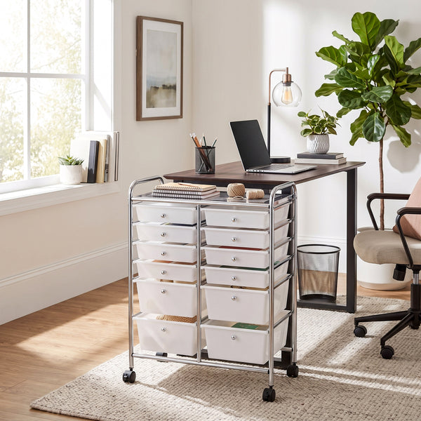 12-Drawer Rolling Organizer Cart, Frosted White