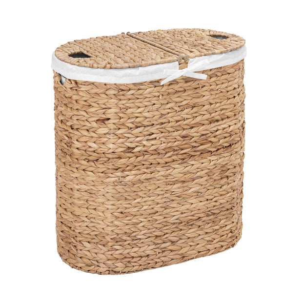 Natural Water Hyacinth Handwoven Lidded Oval Double Laundry Hamper