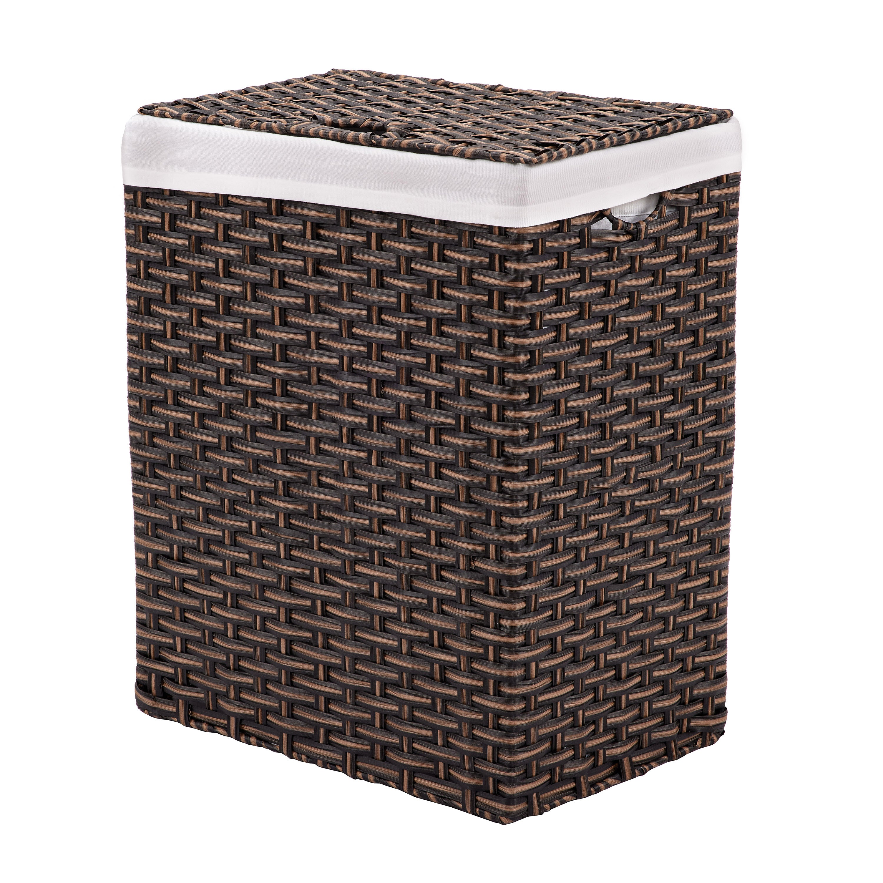 Handwoven Lidded Laundry Hamper, Mocha Brown