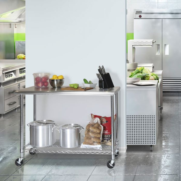 thumbnail image 2 of Commercial Kitchen Work Table 48x30 Inch Stainless Steel Prep Table - With Adjustable Shelf 30x48 Stainless Steel Work Table 2 of 11