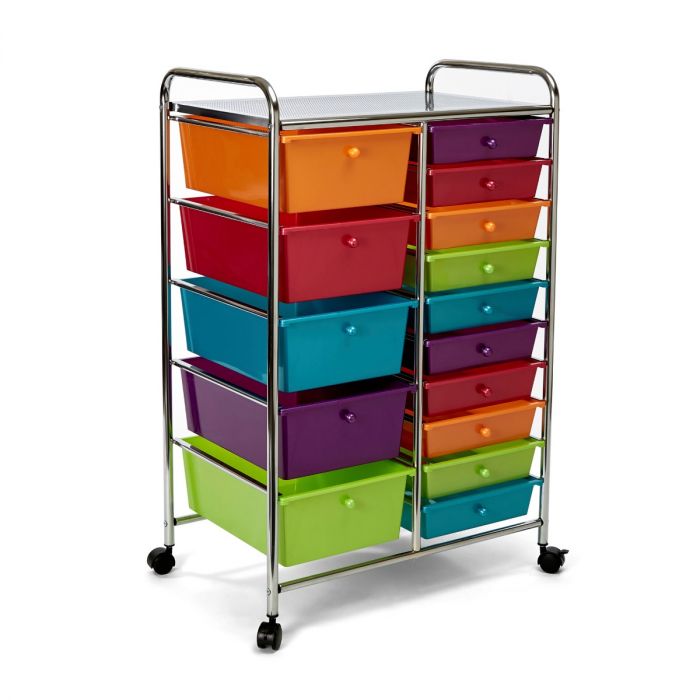 Seville Classics 15-Drawer Organizer Cart Pearlescent Multi-Color