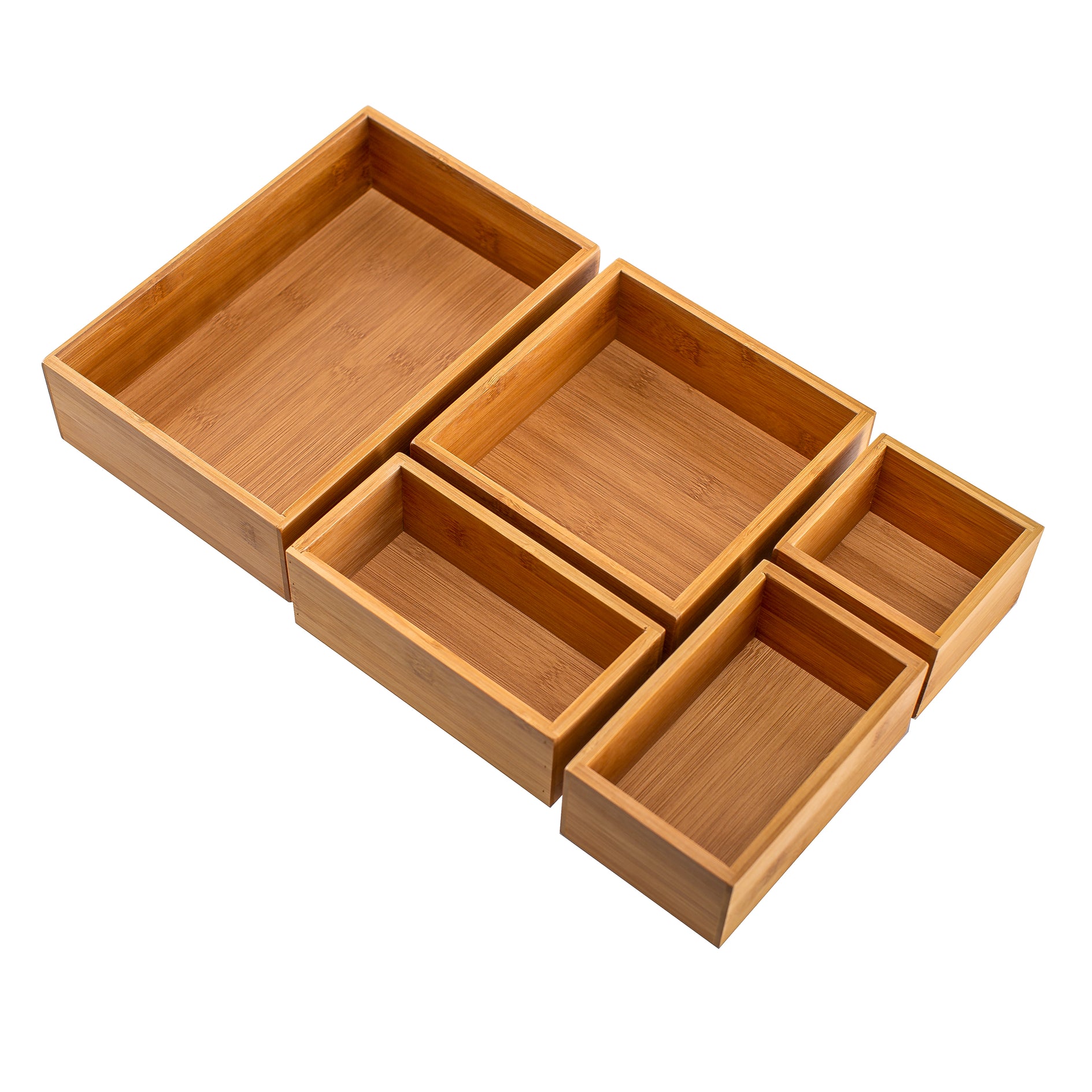 5-Piece Bamboo Storage Box Set with 3 Compartments by Seville Classics - Thumbnail 3