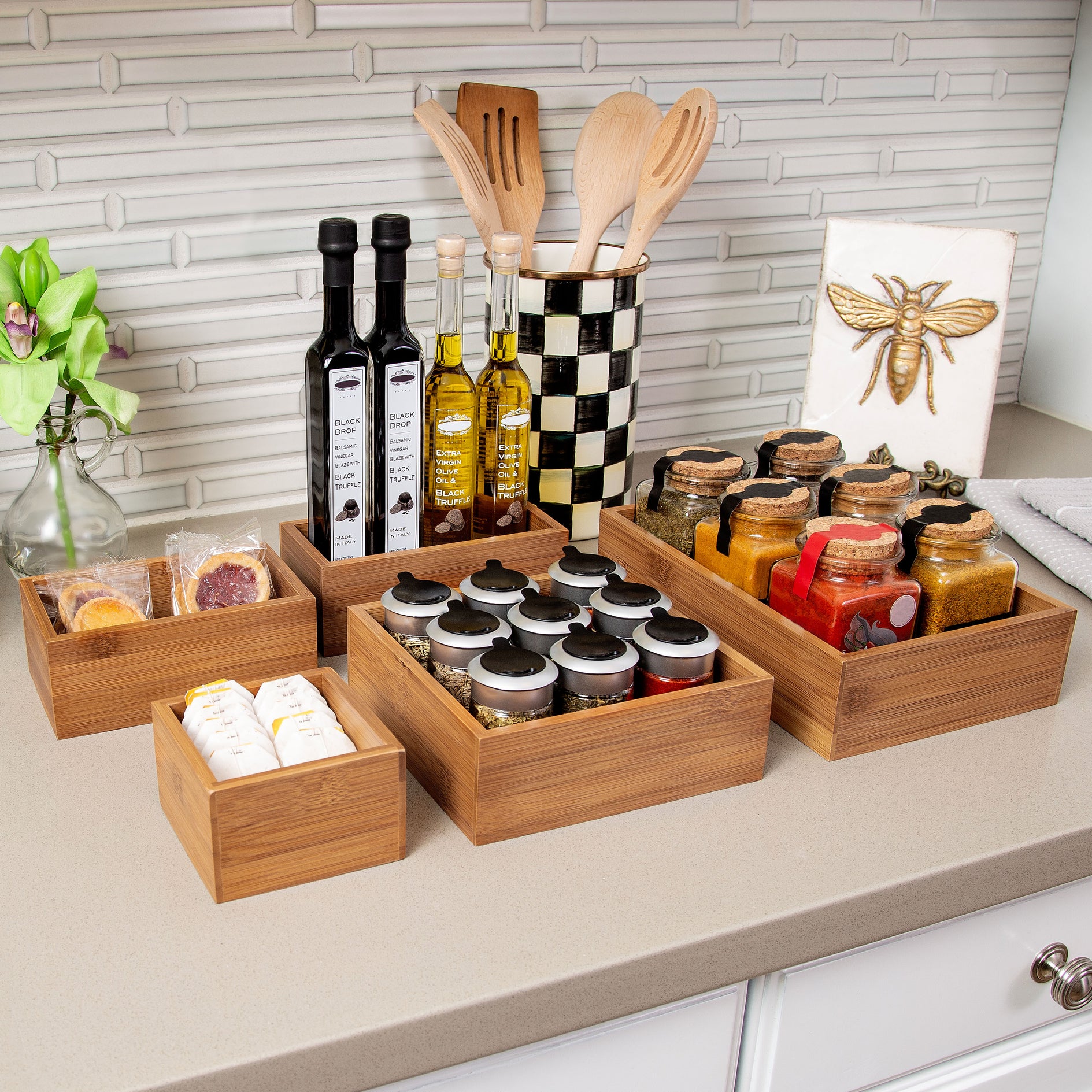 5-Piece Bamboo Storage Box Set with 3 Compartments by Seville Classics - Thumbnail 5