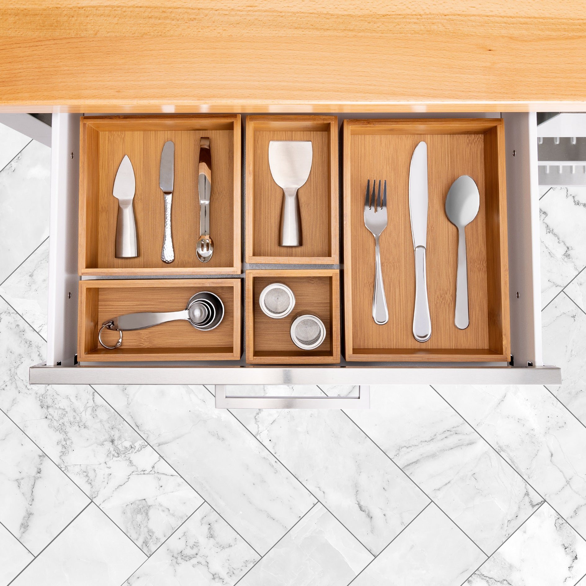 5-Piece Bamboo Storage Box Set with 3 Compartments by Seville Classics - Thumbnail 2