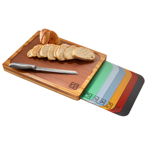 Bamboo Cutting Board w/ 7 Color-Coded Cutting Mats