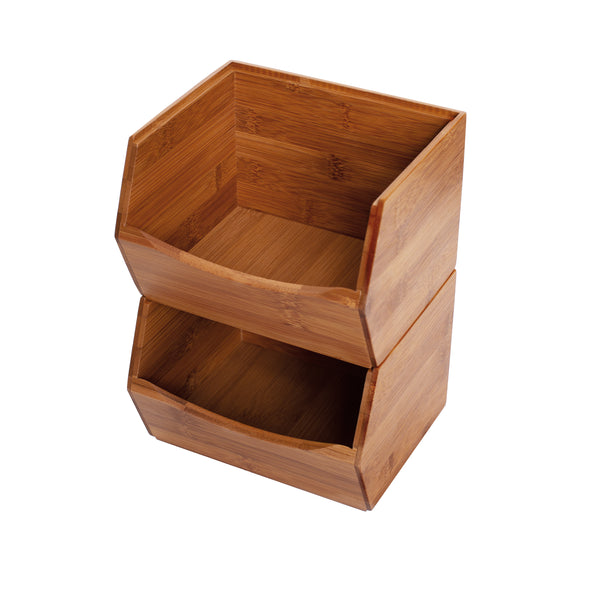 3-Piece Stackable Bamboo Bin Organizer Set