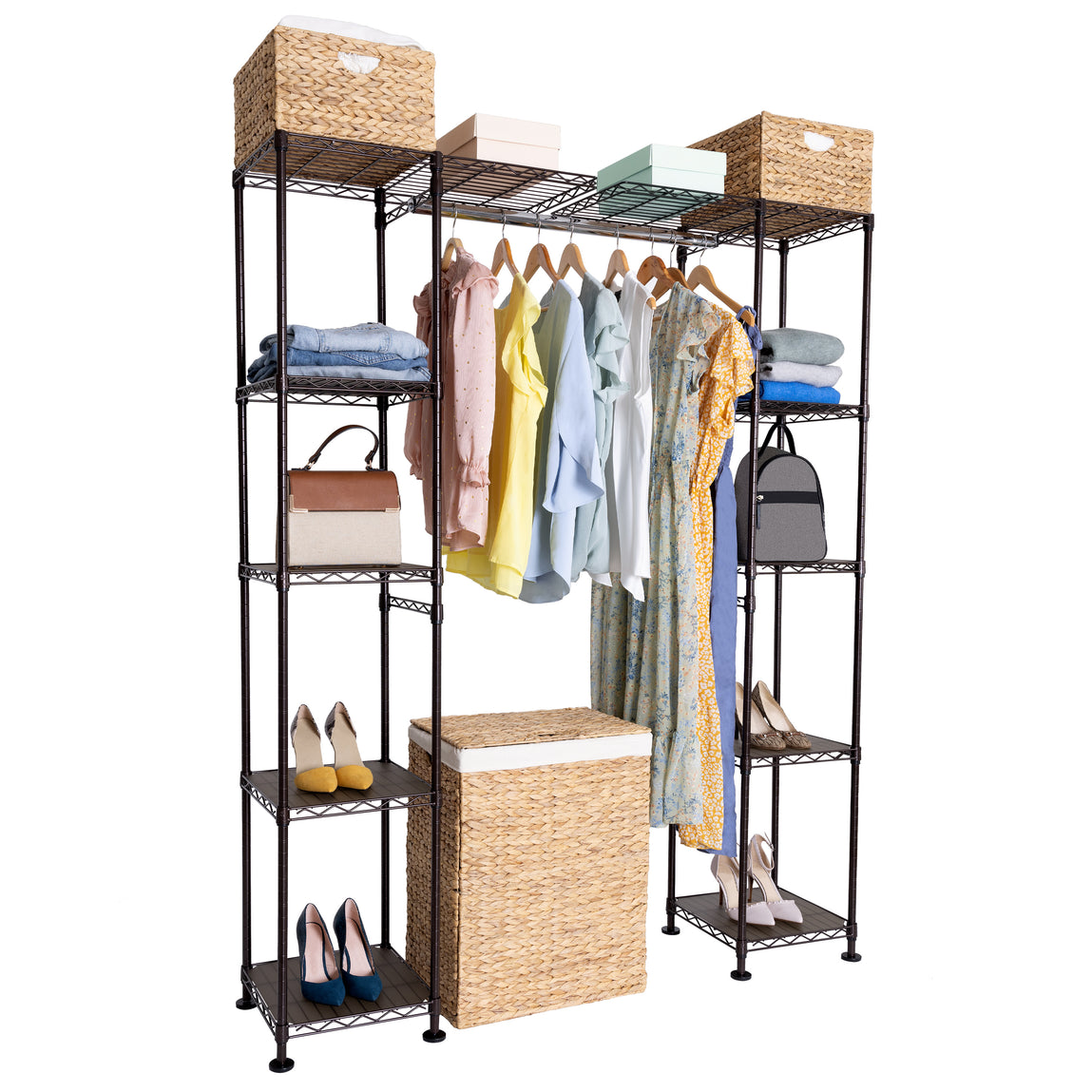 GoDecor Wardrobe Expandable Metal Hanging Closet Systems With Sliding  Baskets Closet Organizer, Chrome