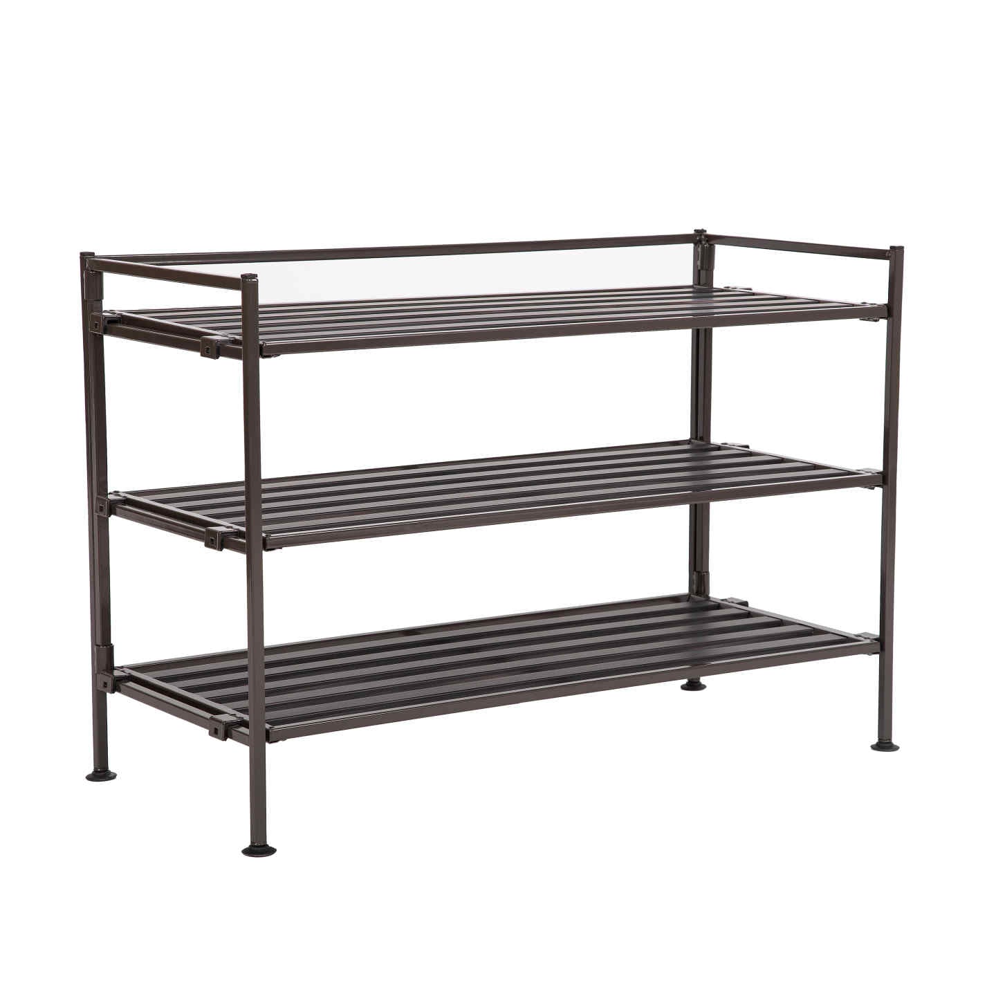 Seville Classics 3 Tier Stackable Resin Slat Shoe Rack Espresso