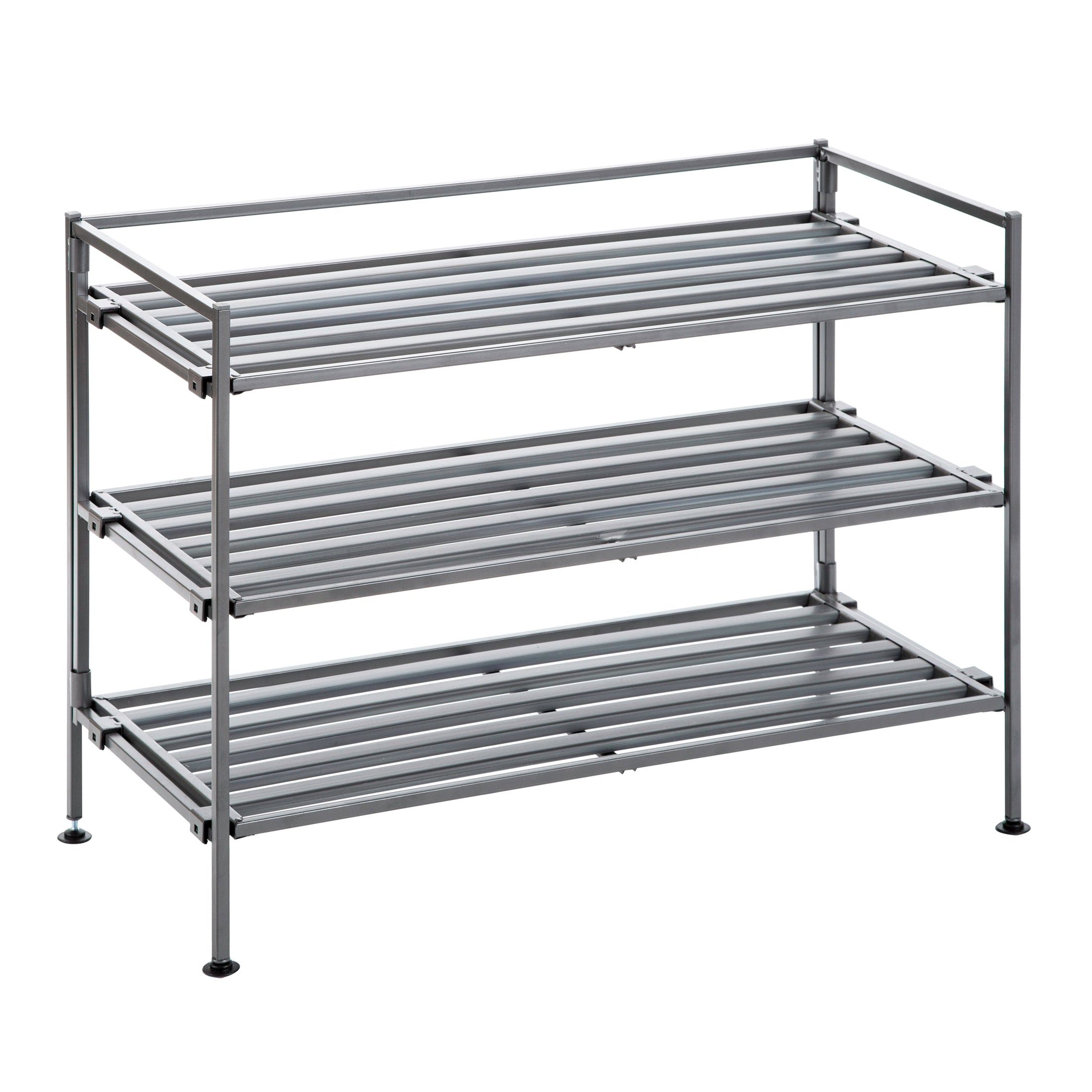 3-Tier Resin Slatted Shoe Rack, Ash Gray – Seville Classics