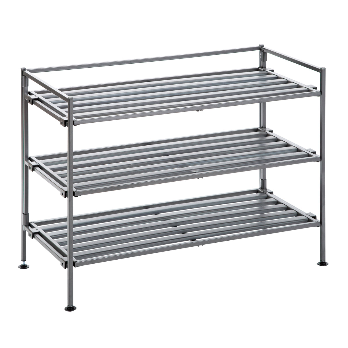 3-Tier Resin Slatted Shoe Rack, Ash Gray