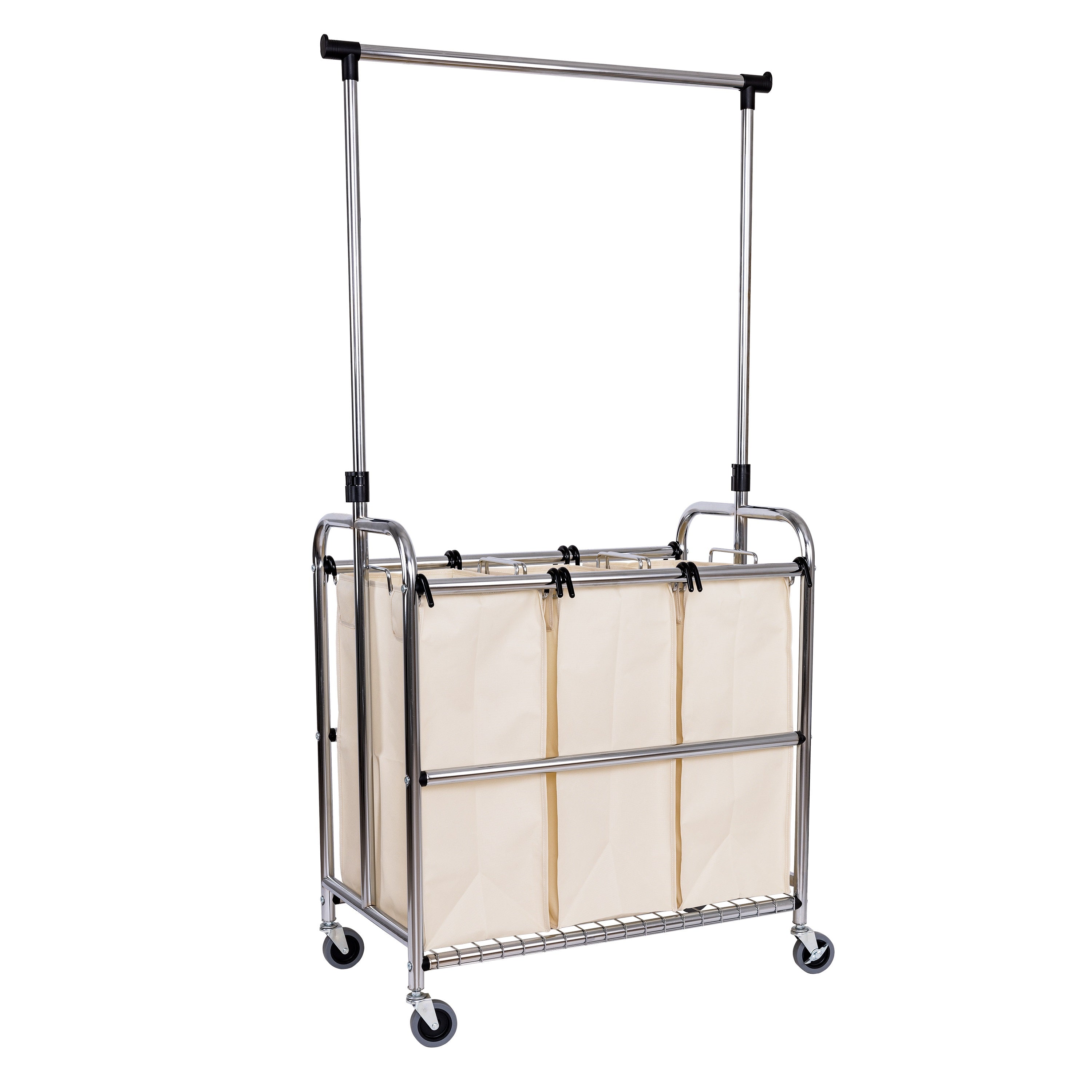 Rolling 3 Bag Steel Laundry Sorter w Hanging Bar Seville Classics