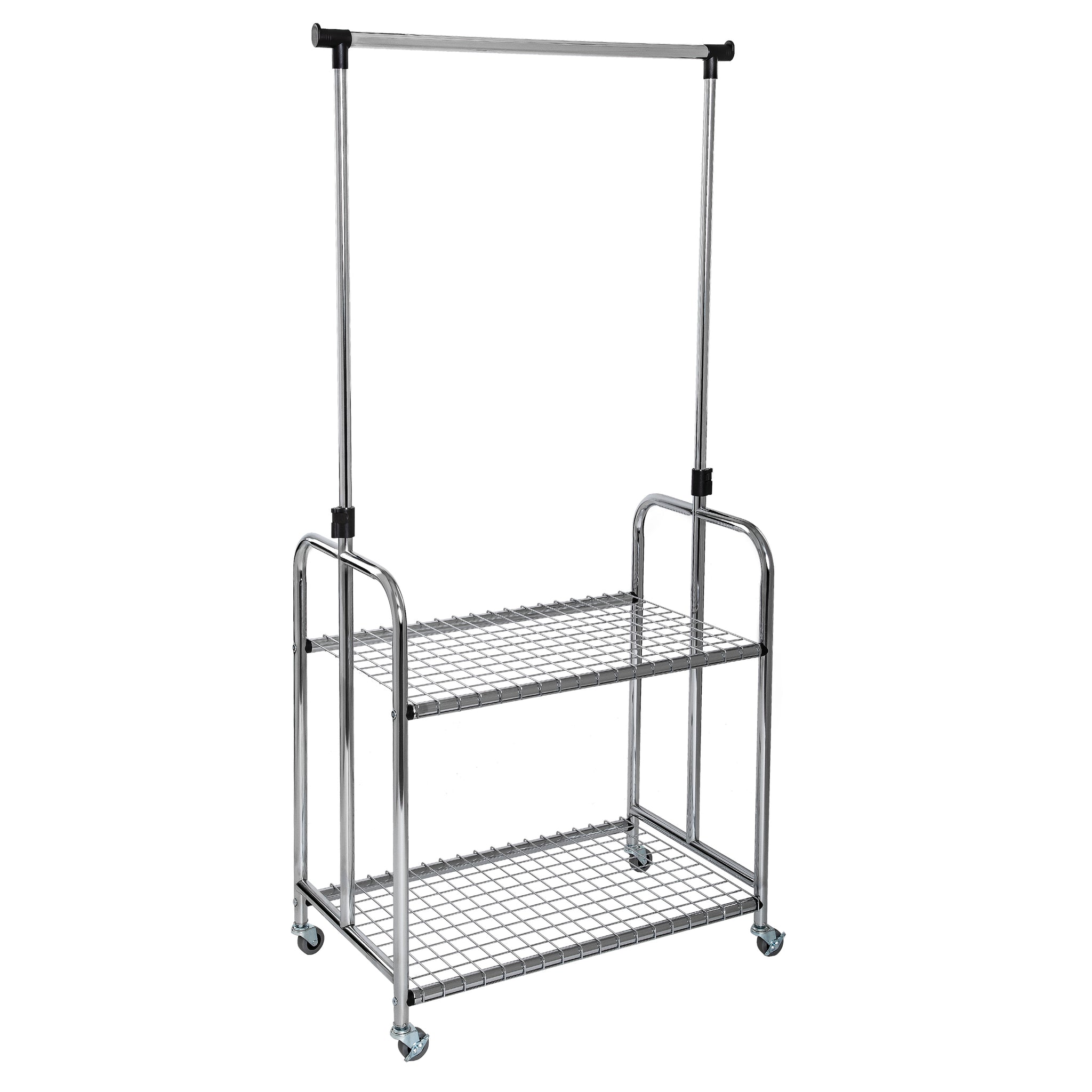 Rolling 2-Shelf Steel Garment Rack w/ Hanging Bar