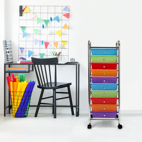 10-Drawer Organizer Cart, Translucent Multi-Color