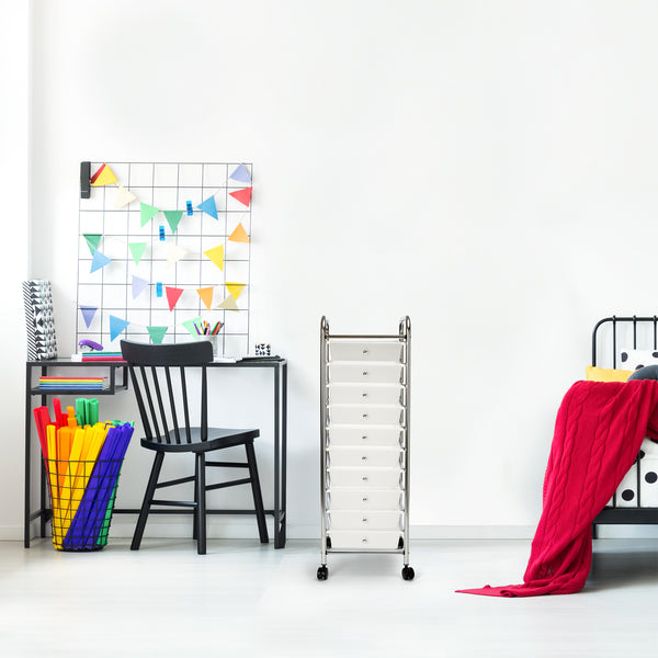 White 10-Drawer Organizer Cart in kid's bedroom