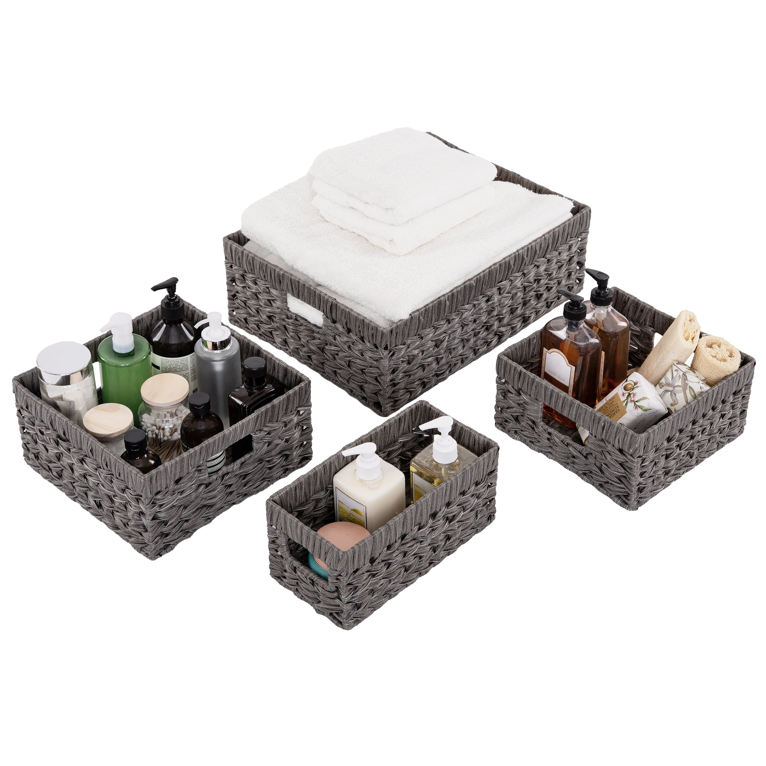 4-Piece Handwoven Modern Grey Storage Basket Set – Seville Classics
