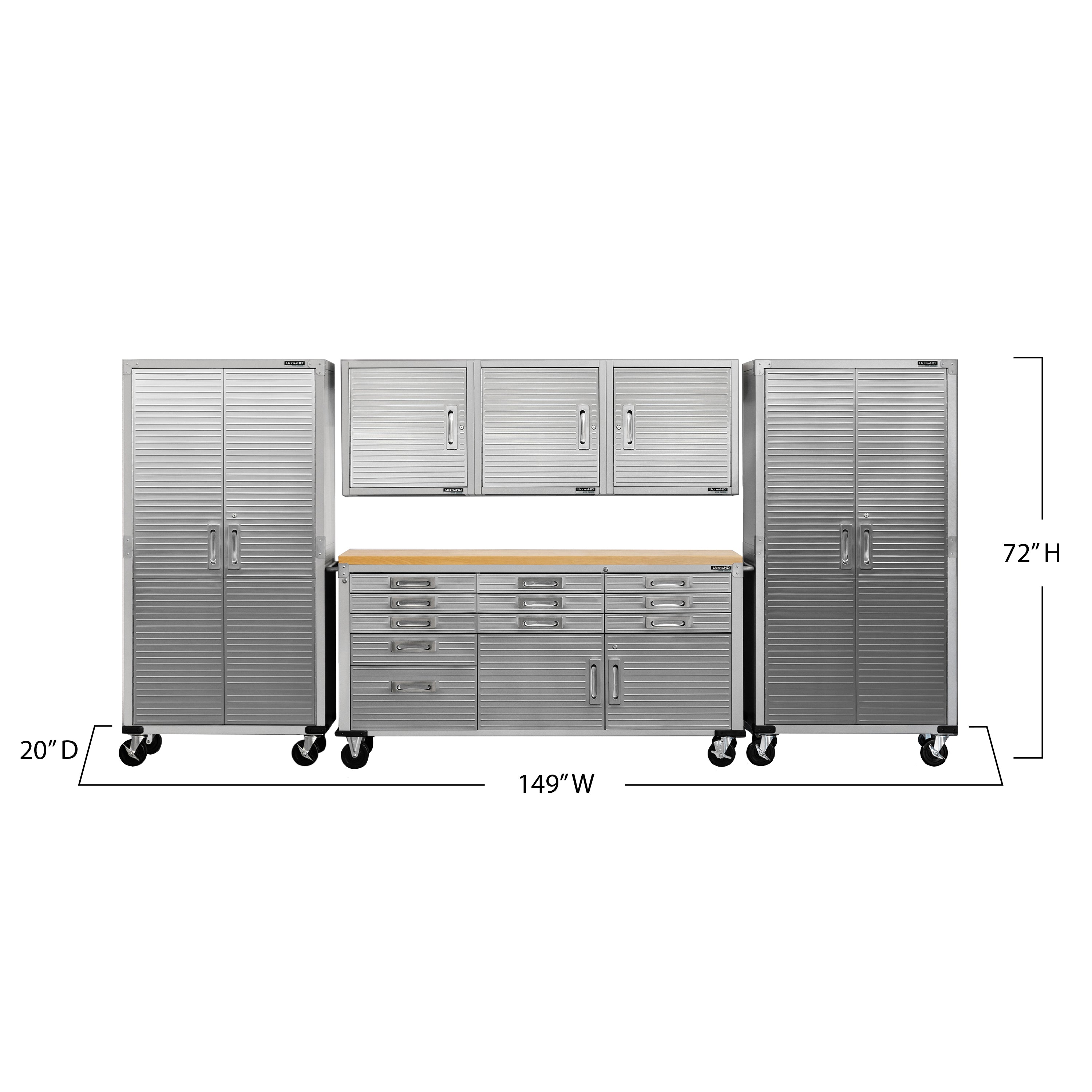 Seville Classics UltraHD 6-Piece Steel Garage Cabinet Storage Set With  Rolling Workbench, 12 Feet Wide