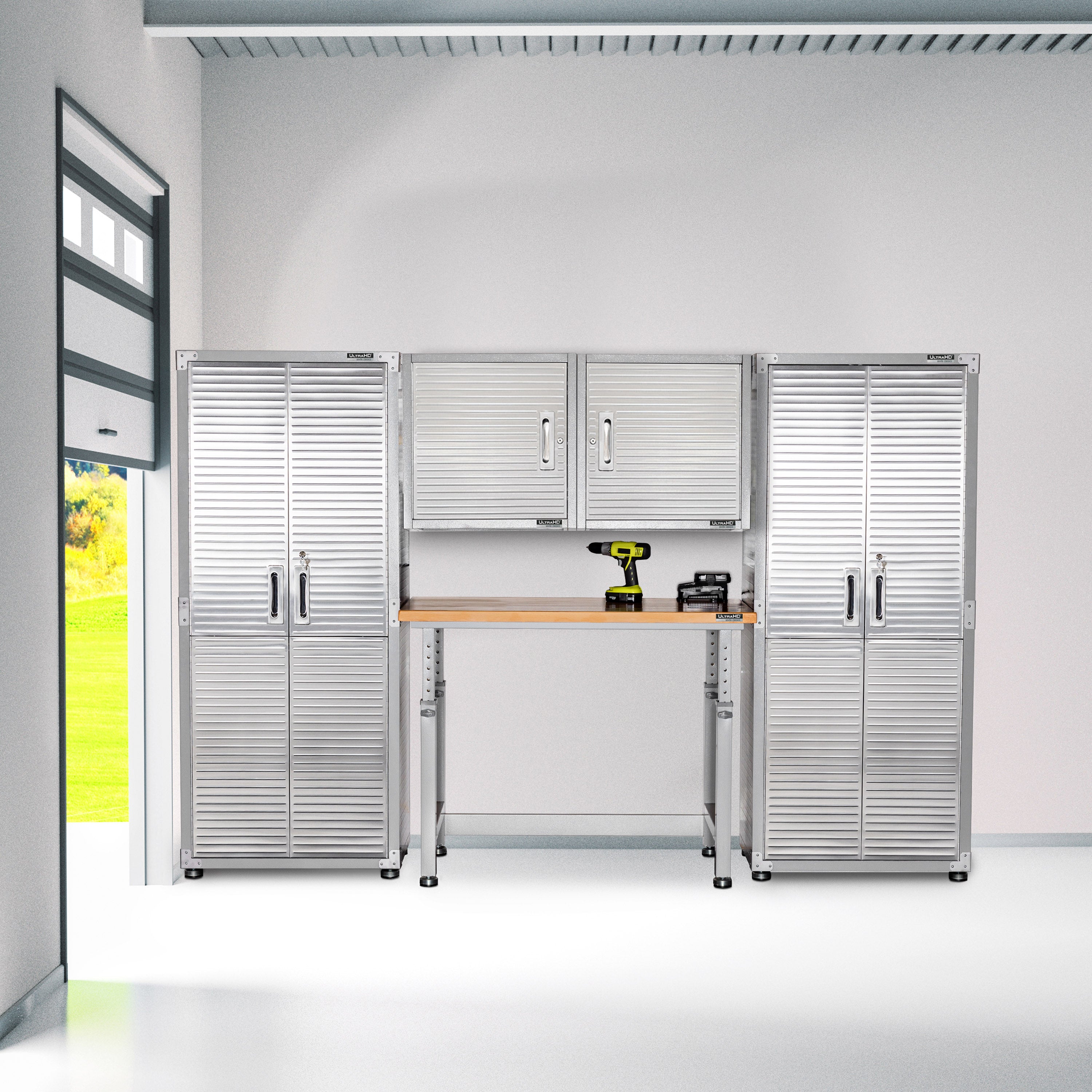 Workbench with storage cabinets online