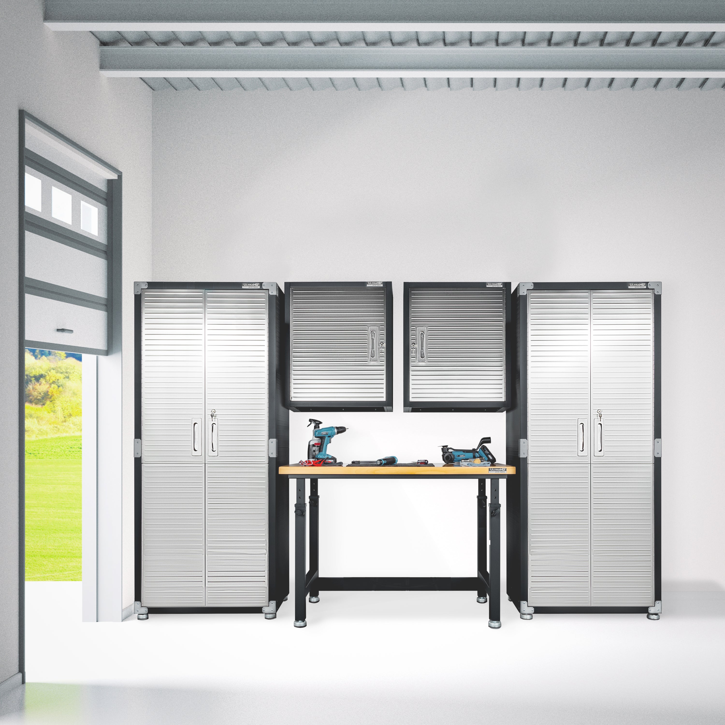 UltraHD® 5-Piece Storage Cabinet System with Workbench, 9 feet wide, G