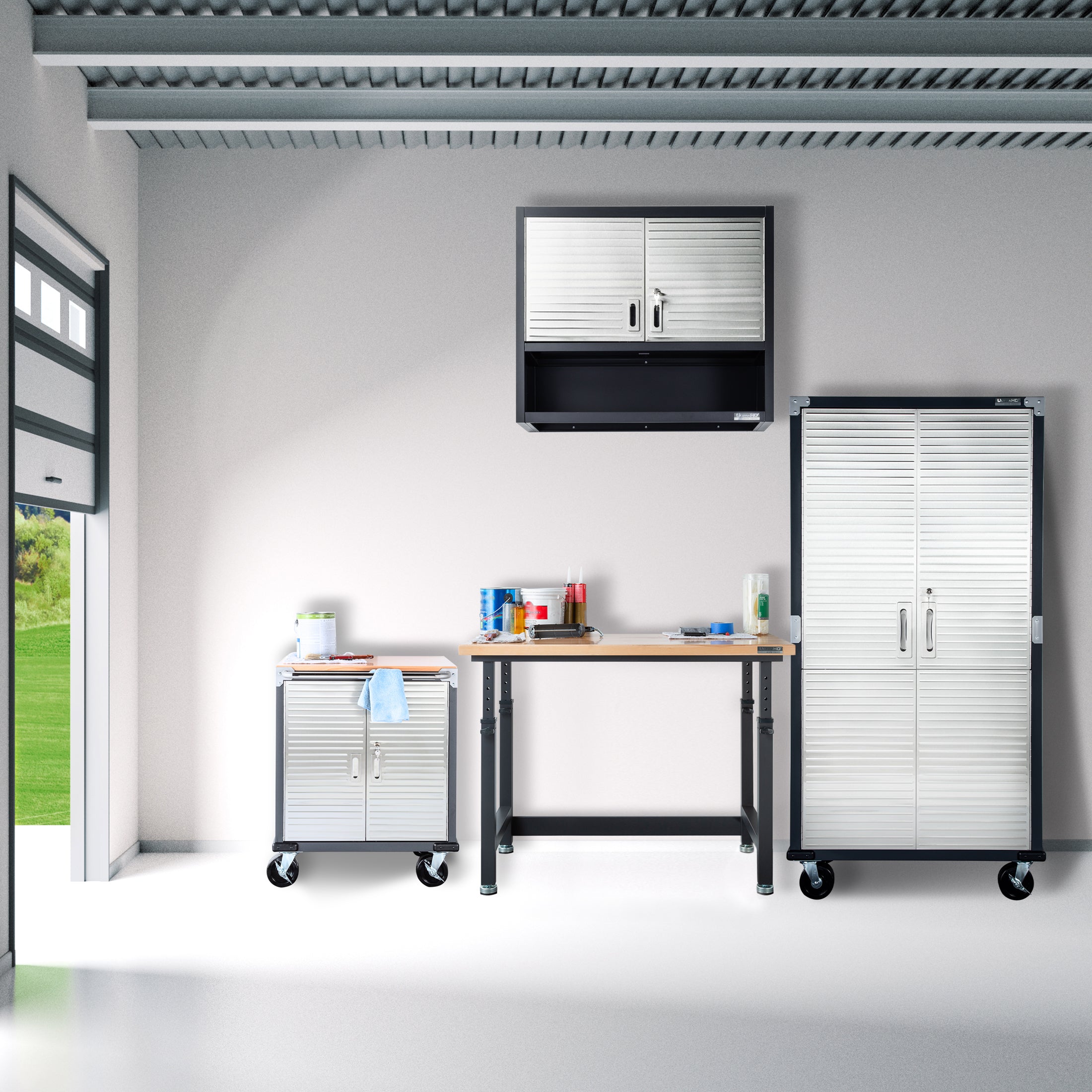 UltraHD® 4-Piece Storage Cabinet System with Workbench – Seville