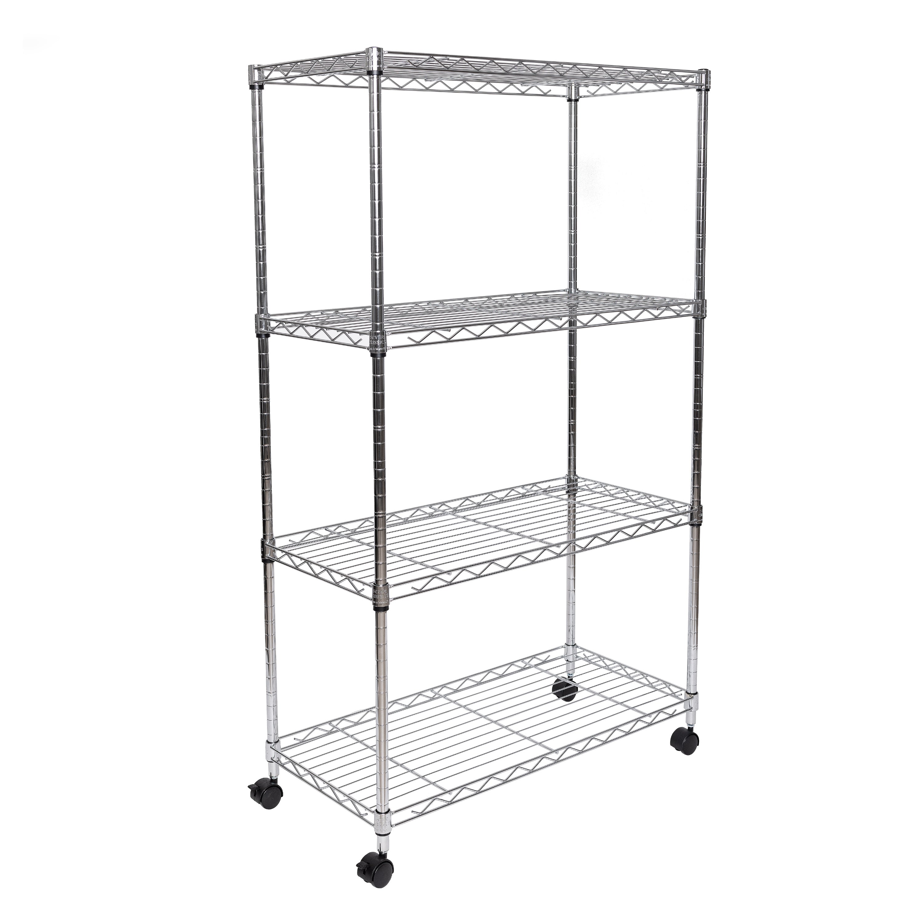 Seville Classics 4-Tier Steel Wire Shelving with Wheels, 30 W x 14 D x 48 H