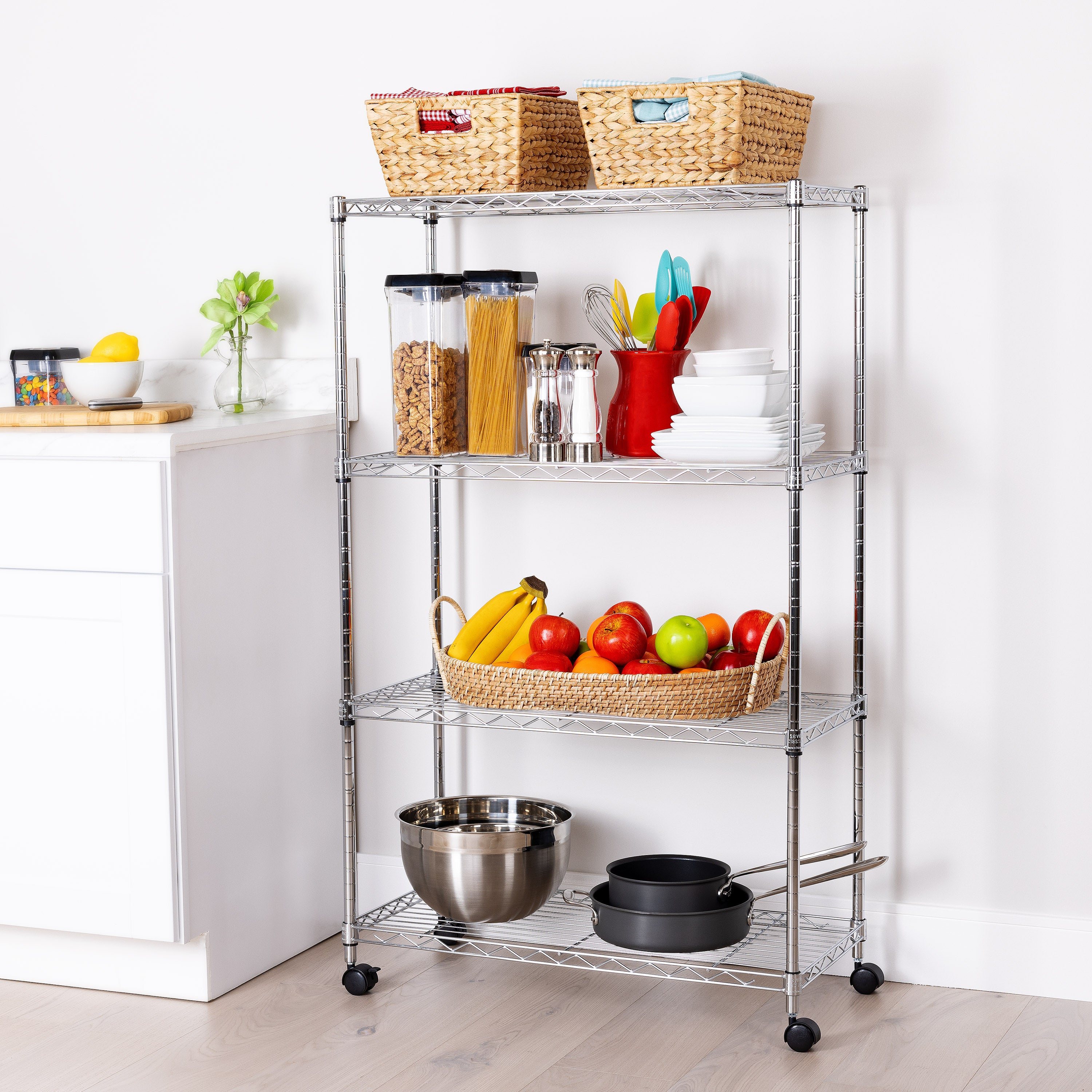 Style Selections Steel 4-Tier Utility Shelving Unit (35.7-in W x 14-in D x  53-in H), Chrome in the Freestanding Shelving Units department at