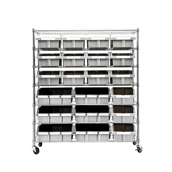 Front view of bin rack on white background