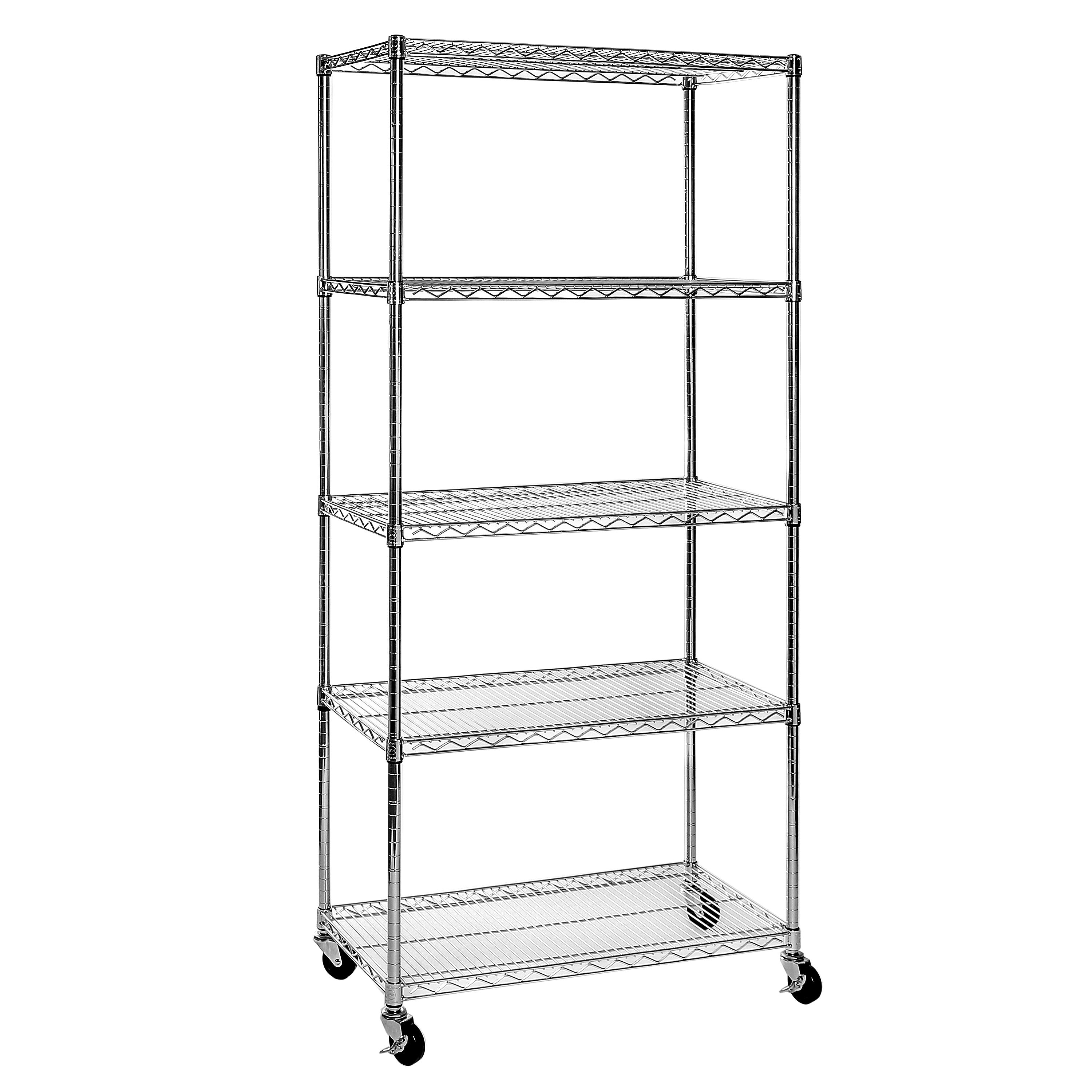 Seville Classics UltraDurable Commercial-Grade 5-Tier NSF-Certified Wire Shelving with Wheels, 36 W x 18 D, Plated Steel