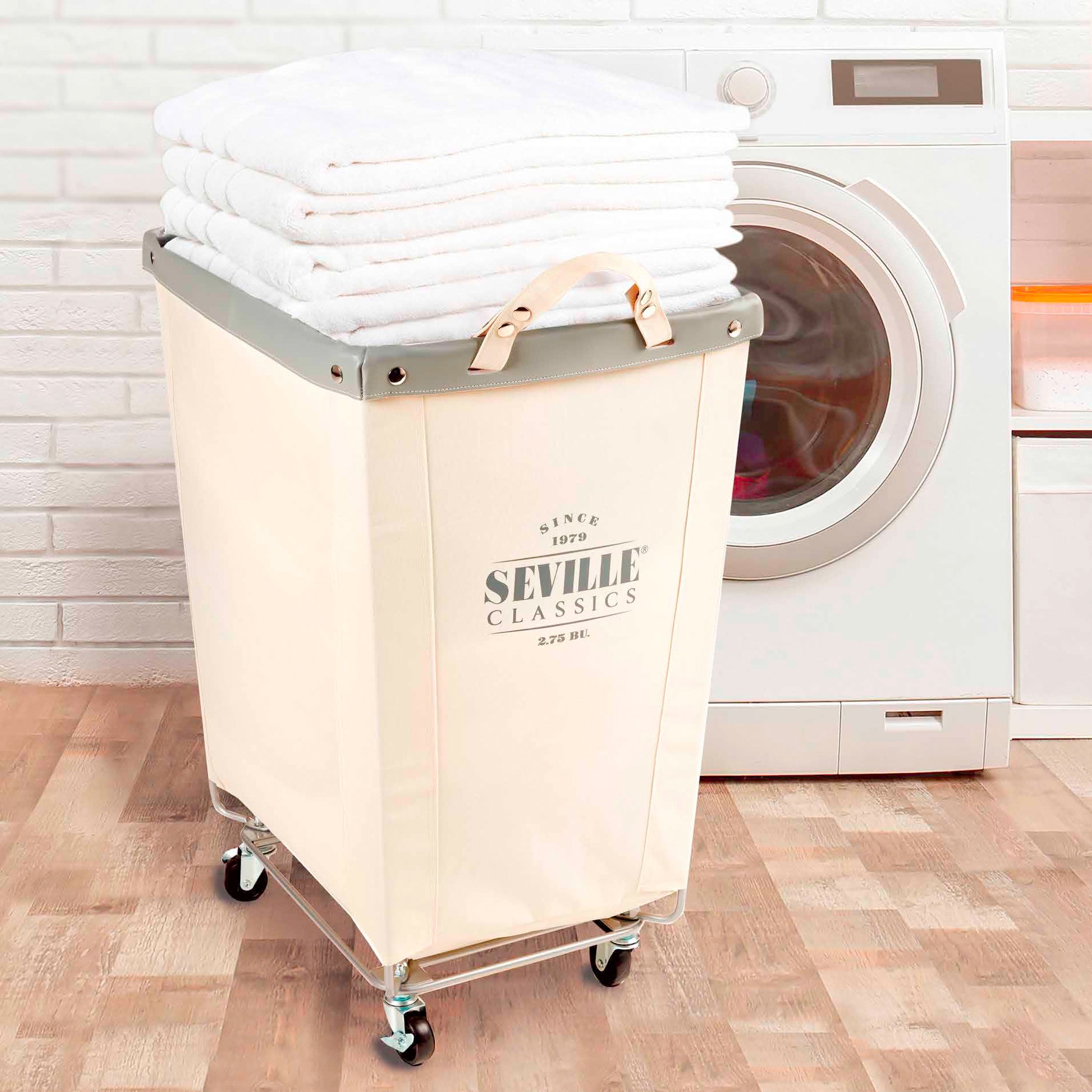 Heavy-Duty Rolling Laundry Hamper, 22 W x 16 D x 27 H, Natural Whit –  Seville Classics