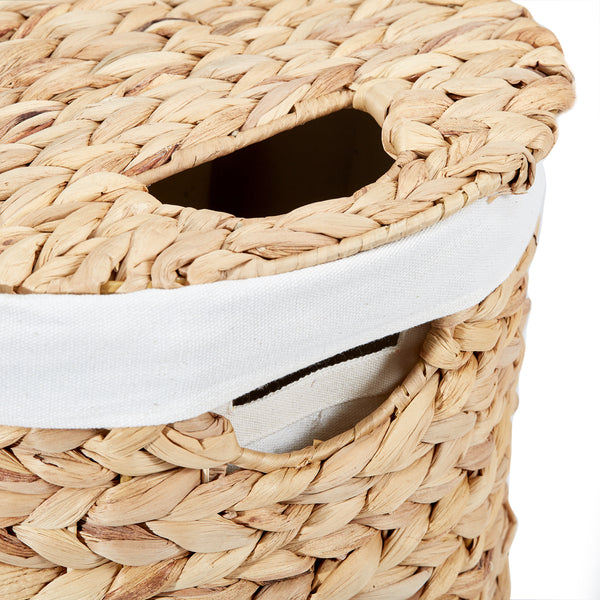 Sustainable Handwoven Lidded Oval Double Laundry Hamper, Natural Water Hyacinth