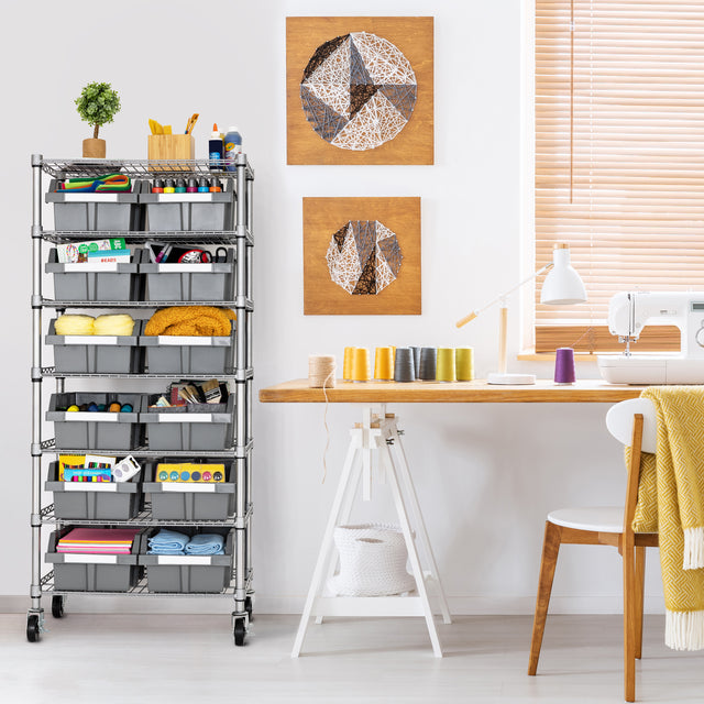 Bin rack in arts and crafts setting