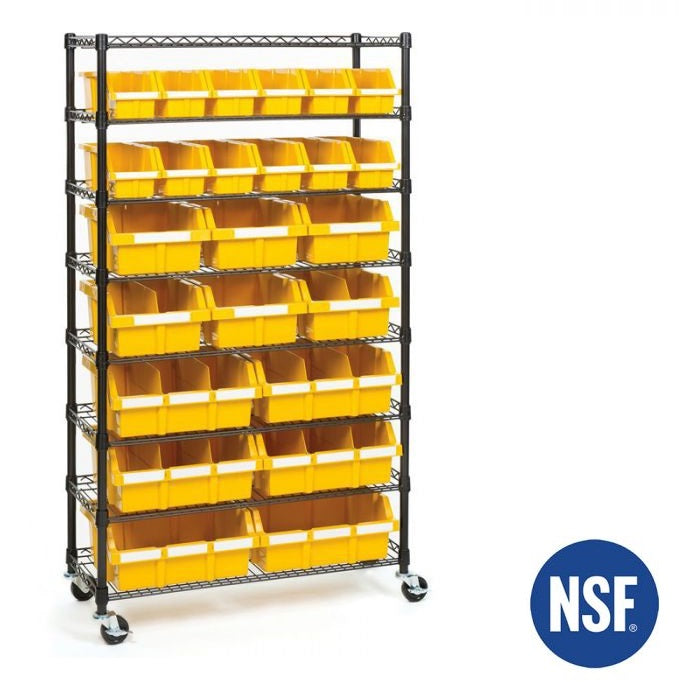 King's Rack Bin Rack Storage System Heavy Duty Steel Rack Organizer Shelving  Unit w/ 22 Plastic Bins in 6 tiers 