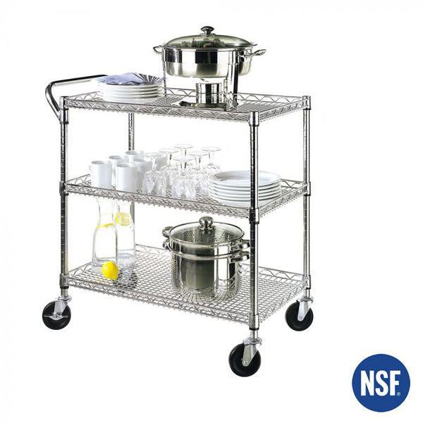 Utility cart propped with kitchenware