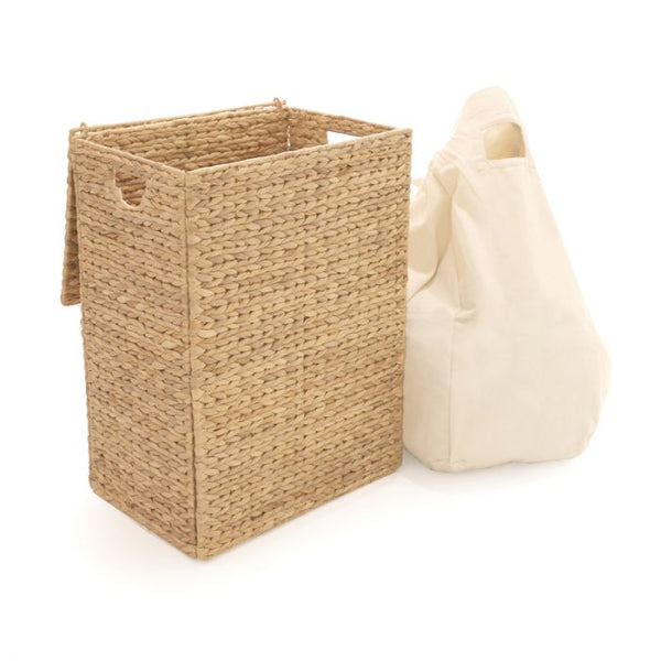 Sustainable Handwoven Lidded Laundry Hamper, Natural Water Hyacinth